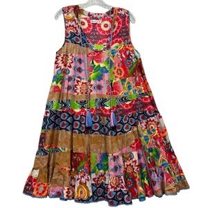 Naudic Rio Patchwork Tassel Dress Boho Sleeveless Festival Exotic Colorful M